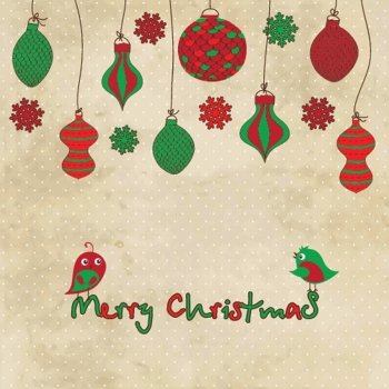 Vector card with Christmas balls and toys on vintage background