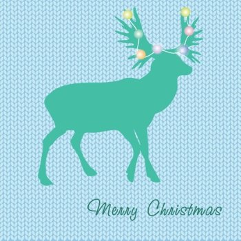 Christmas card with reindeer in Santa hat. Vintage vector illustration