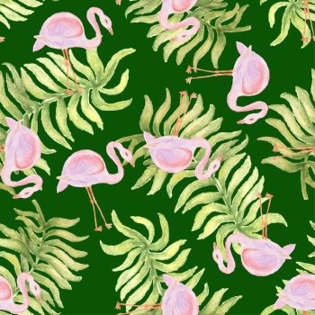 Watercolor seamless  pattern with flamingo bird. Vector illustration. Watercolor seamless  pattern with flamingo bird. 