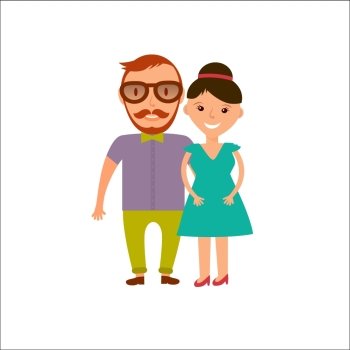 Happy  Smiling  Couple in Flat Style. Man and woman in casual clothing isolated on white background. Vector modern illustration.. Happy  Smiling  Couple in Flat Style. Man and woman in casual clothing isolated on white background. Vector modern illustration