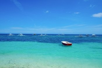 Beautiful seascape with many boats, Panglao, Philippines