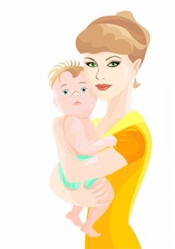 vector beautiful young mother holds a newborn son