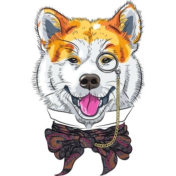 hipster dog Akita Inu breed in a glasses and bow tie. vector funny cartoon hipster dog Akita Inu