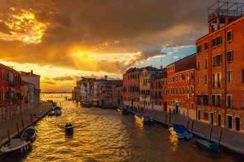 Grandiose sunset on the canal Cannaregio in Venice, Italy