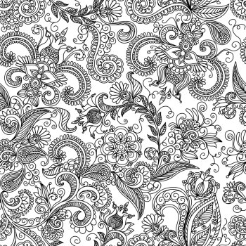 vector seamless black, red and white pattern of spirals, swirls, doodles