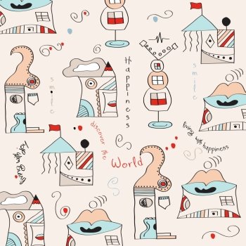 seamless pattern with  surreal houses, illustration in vector format