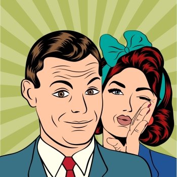 Man and woman love couple  in popart comic style, vector illustration