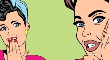 Two pop art girlfriends talking, comic art illustration in vector format