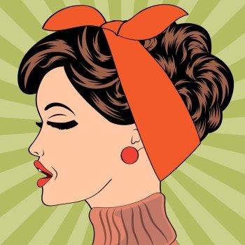 pop art cute retro woman in comics style, vector illustration