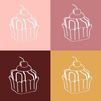 Cupcakes seamless linear pattern, vector format