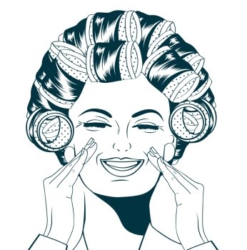 Woman with curlers in their hair, vector format