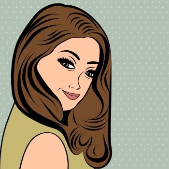 cute retro woman with long  hair in comics style , vector illustration