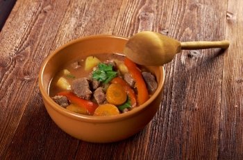 Irish stew farm-style  with tender lamb meat, potatoes and vegetables