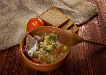 Russian national cabbage soup - stchi  with beef.arm-style