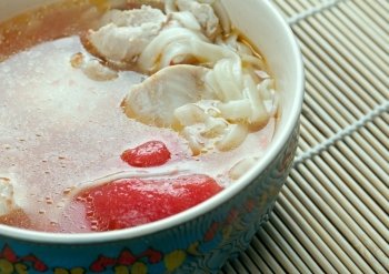 Oriental chicken soup tovuk shourpa  .Uzbek cuisine