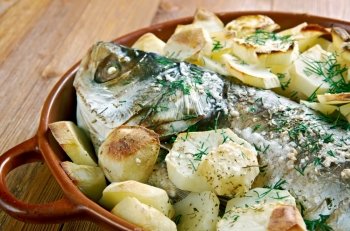 Psari sto fourno.baked fish. Cypriot cuisine