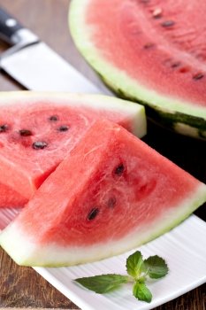 fresh watermelon slices on a white background