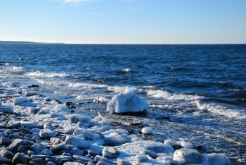 Ice covered coast by the swedish island Oland in the Baltic Sea
