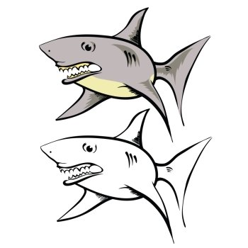 colorful illustration  with cartoon shark on white background