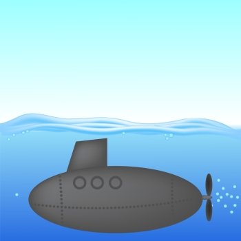 Submarine under Water. The Military Ship in the Sea. Submarine