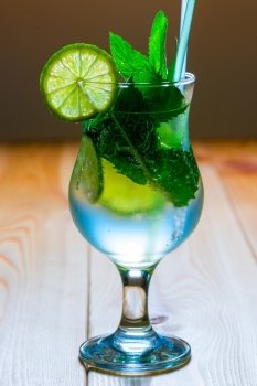 delicious cold alcoholic cocktail mojito closeup