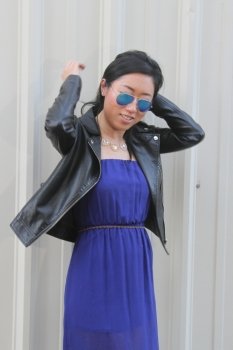 Pretty Chinese  girl in a blue dress