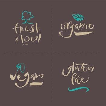 Vegetarian Collection - Organic - Fresh & Local - Gluten Free - Vegan - Illustration and calligraphy. EPS vector file. Hi res JPEG included