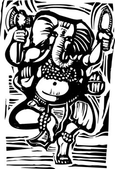 Woodcut style image of the Hindu God Ganesha