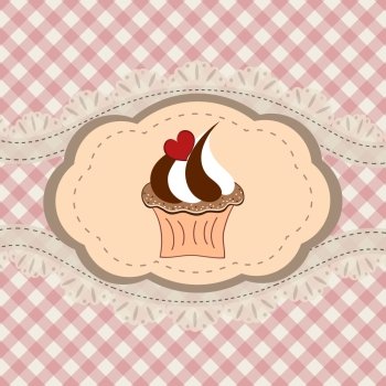 Birthday card with funny cupcake. Vector illustration