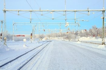 Winter Railroad platform in Kiruna Lapland train station sweden