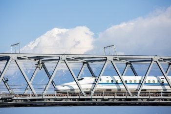 View of Mt. Fuji and Tokaido Shinkansen, Shizuoka, Japan