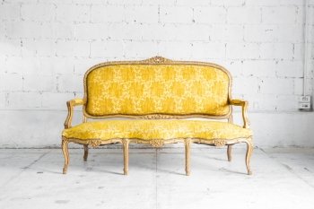 Yellow Retro classical style Armchair sofa couch in vintage room