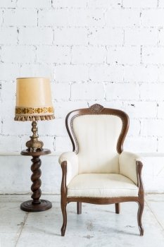 White Vintage retro style Chair with lamp