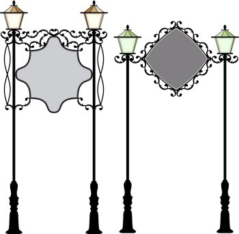 Wrought Iron Signage With Lamp, Lantern