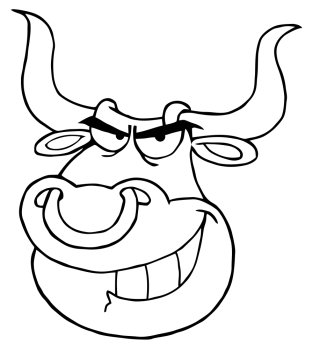 Outlined Angry Bull Head