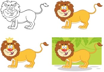 Lion Cartoon Character.  Collection Set