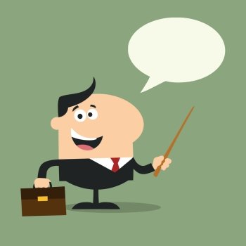 Manager Holding A Pointer Stick.Flat Style Illustration With Speech Bubble