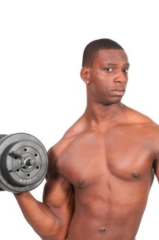 Handsome young muscular man lifting a weight