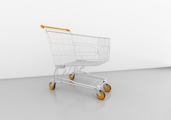 Empty shopping cart in grey studio