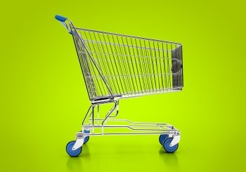 Empty shopping trolley isolated close up
