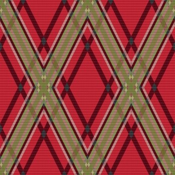 Rhombic seamless red and green vector pattern as a tartan plaid. Rhombic tartan red and green fabric seamless texture