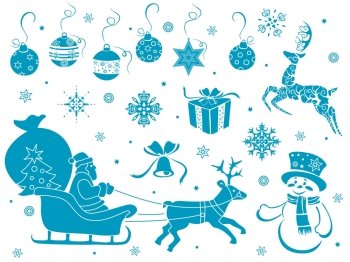 Set of design stencils with Christmas motifs, hand drawing vector illustration