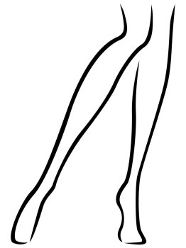 Abstract vector outline of the slender female barefoot feet. Slender barefoot female feet