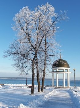 Rotunda in Petrozavodsk. Embankment of Onega Sea. 