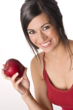 Beautiful Brunette with Apple. Beautiful Brunette with RED Apple