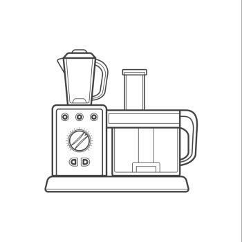 vector monochrome contour kitchen food processor isolated black outline illustration on white background
