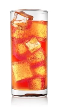 Carbonated orange cocktail with ice isolated on white background